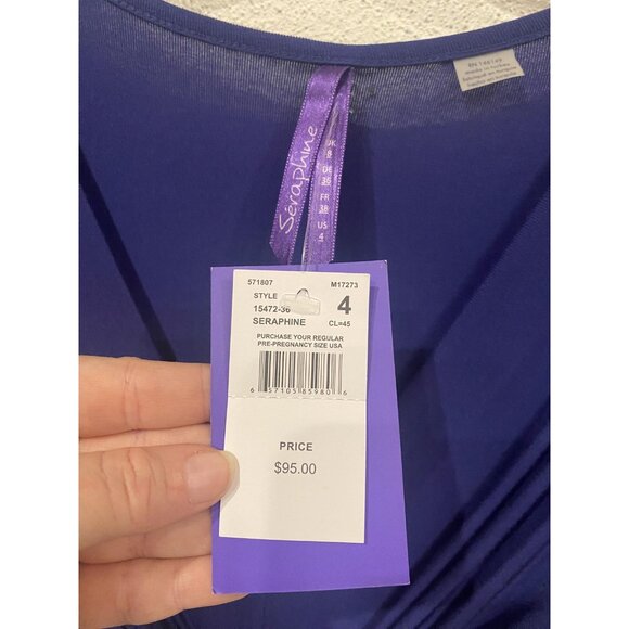 Seraphine Jolene Dress Womens 4 Blue Maternity Knot Front V Neck 3/4 Sleeve - Picture 3 of 4